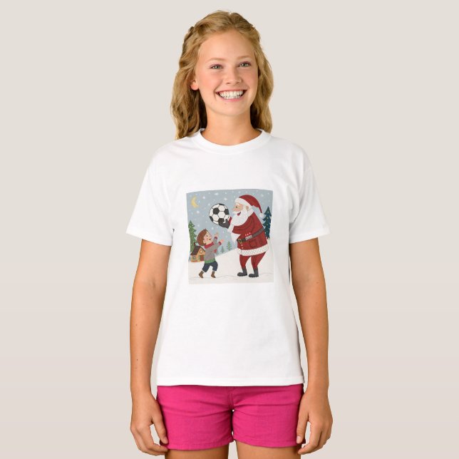 Santa Claus handing out a soccer ball T-Shirt (Front Full)