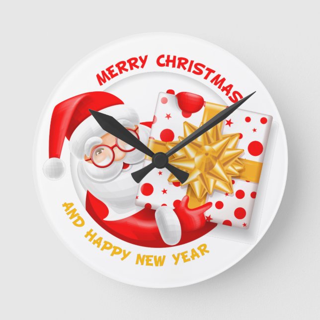 Santa Claus happy new year Round Clock (Front)