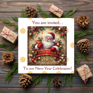Santa Claus Happy New Year yellow personalized  Invitation