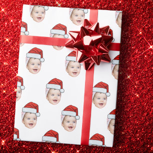 Santa Claus Hat Face Gift Wrap, Custom Face Wrapping Paper