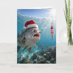 Santa Claus Hat on a Big Fish Holiday Card