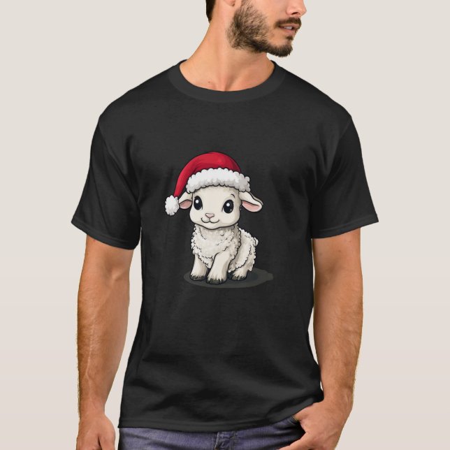Santa Claus Hat on a Lamb Equals Christmas Magic  T-Shirt (Front)