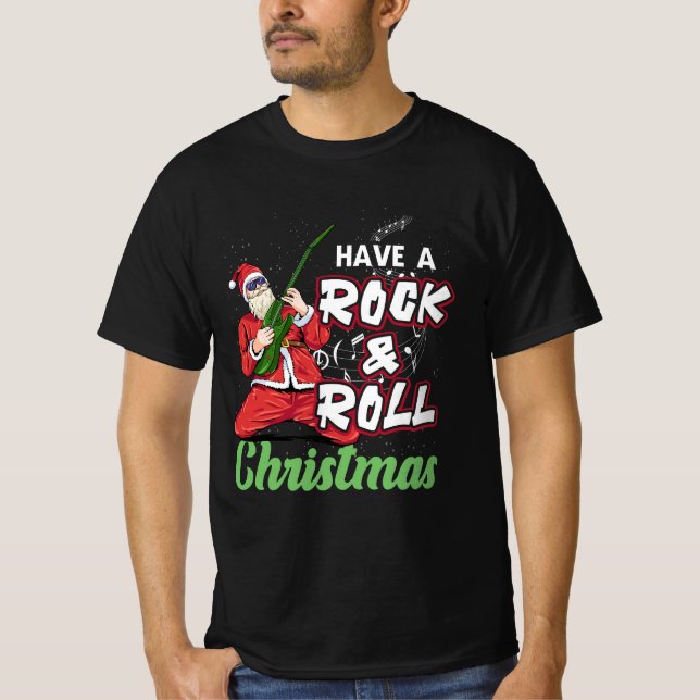 Santa Claus Have A Rock And Roll Christmas Guitar  T-Shirt (Front)