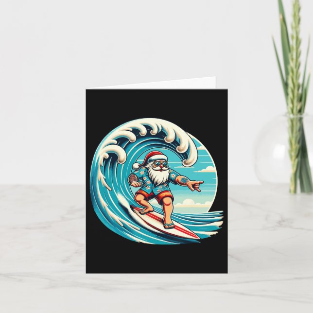 Santa Claus Hawaiian Surfing Christmas Aloha Tropi Card (Front)