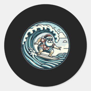 Santa Claus Hawaiian Surfing Christmas Aloha Tropi Classic Round Sticker