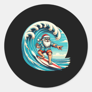 Santa Claus Hawaiian Surfing Christmas Aloha Tropi Classic Round Sticker