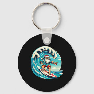 Santa Claus Hawaiian Surfing Christmas Aloha Tropi Key Ring
