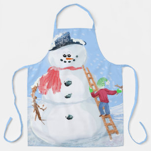 Santa Claus Helper Building A Silly Snowman Apron