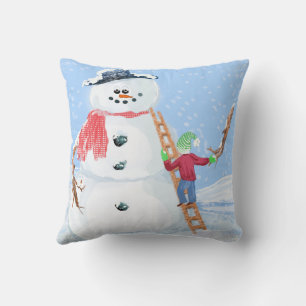 Santa Claus Helper Building A Silly Snowman Cushion