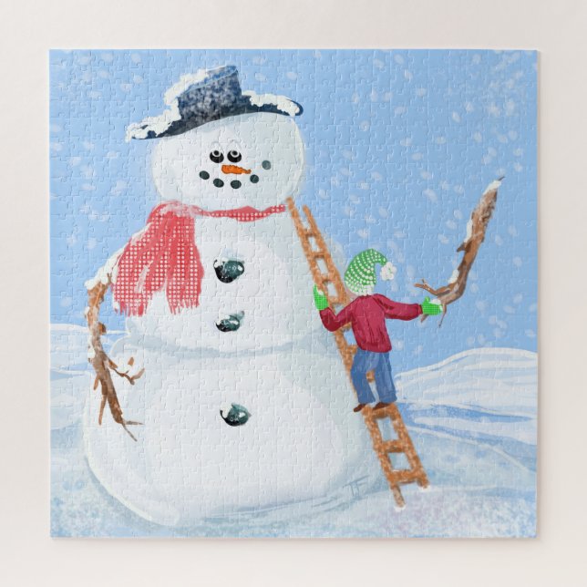 Santa Claus Helper Building A Silly Snowman Jigsaw Puzzle (Vertical)