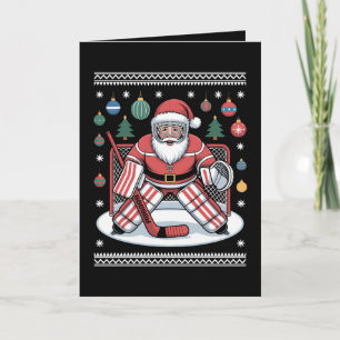 Santa Claus Hockey Goalie Christmas Ugly Sweater Card