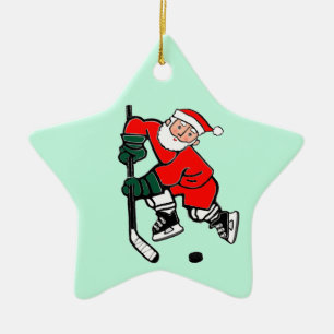Santa Claus Hockey Player Ceramic Tree Decoration