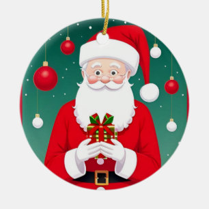Santa Claus Holding A Gift Ceramic Tree Decoration