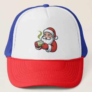 Santa Claus Holding a Matcha Drink Christmas Trucker Hat
