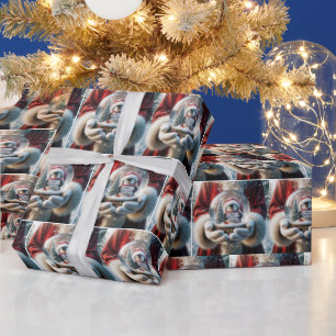 Santa Claus Holding a Penguin Snow Globe Wrapping Paper
