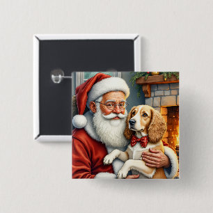 Santa Claus Holding Afghan Hound Christmas 15 Cm Square Badge