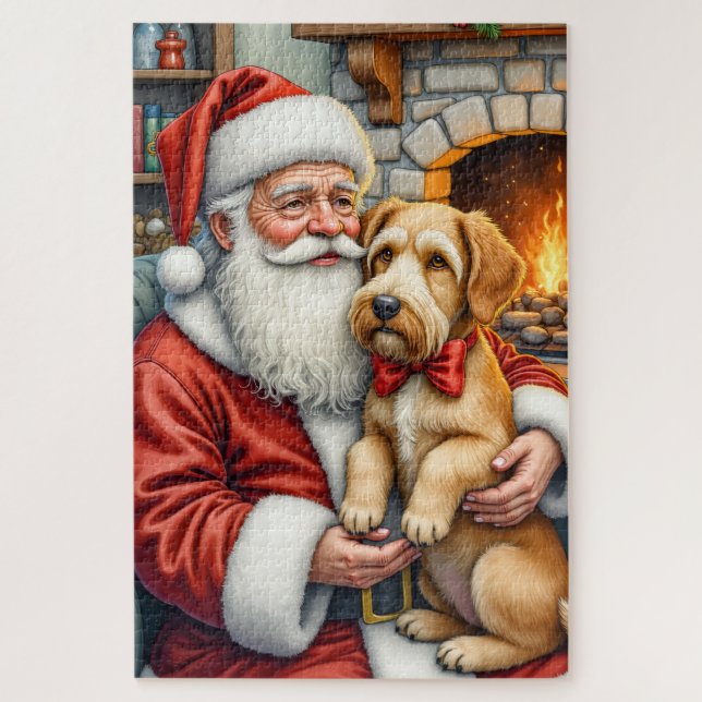 Santa Claus Holding Airedale Christmas Art Jigsaw Puzzle (Vertical)