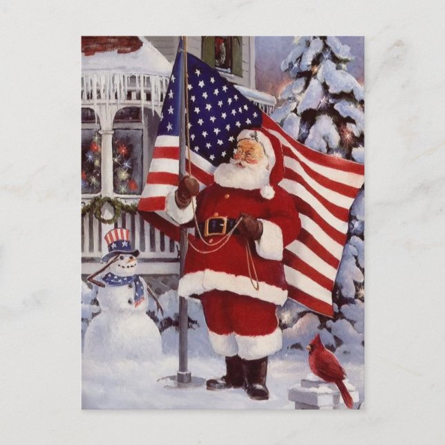 Santa Claus Holding American Flag Holiday Postcard (Front)
