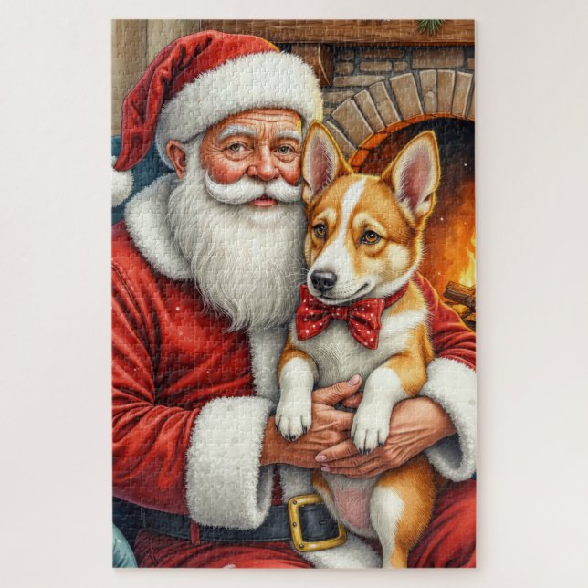 Santa Claus Holding Australian Cattle Christmas Jigsaw Puzzle (Vertical)