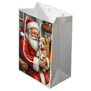 Santa Claus Holding Australian Terrier Christmas Medium Gift Bag