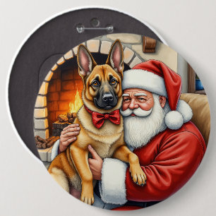 Santa Claus Holding Belgian Malinois Christmas Art 6 Cm Round Badge