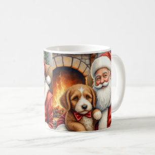 Santa Claus Holding Bernedoodle Christmas Art Coffee Mug