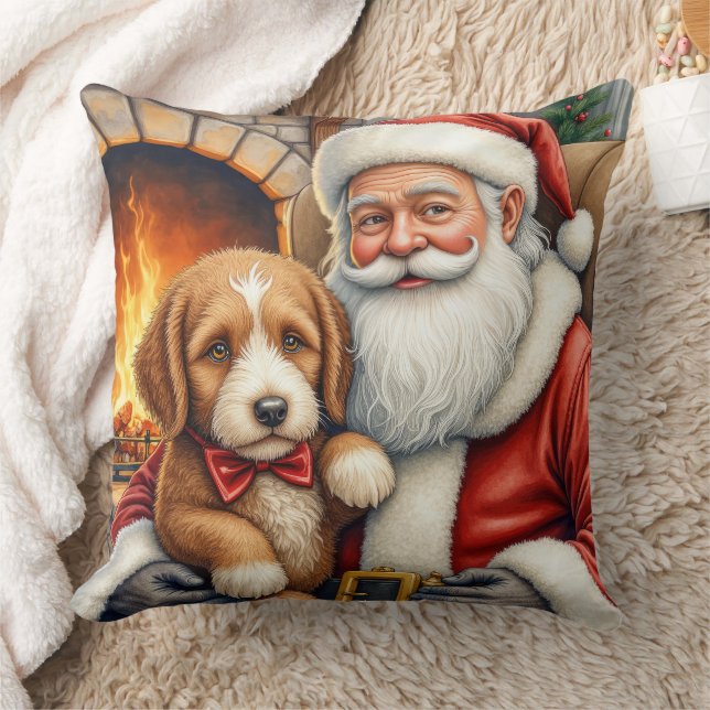 Santa Claus Holding Bernedoodle Christmas Art Cushion (Blanket)