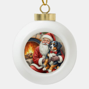 Santa Claus Holding Bernese Mountain Dog Christmas Ceramic Ball Christmas Ornament