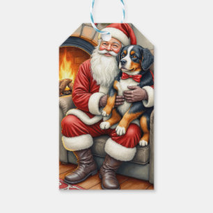 Santa Claus Holding Bernese Mountain Dog Christmas Gift Tags