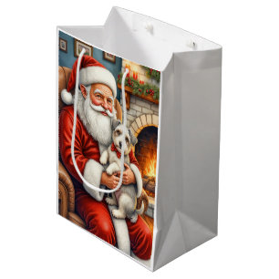 Santa Claus Holding Biewer Terrier Christmas Art Medium Gift Bag