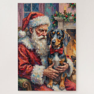 Santa Claus Holding Bluetick Coonhound Christmas  Jigsaw Puzzle