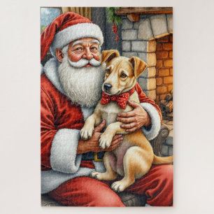 Santa Claus Holding Bouvier des Flandres Christmas Jigsaw Puzzle
