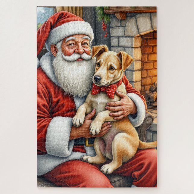 Santa Claus Holding Bouvier des Flandres Christmas Jigsaw Puzzle (Vertical)