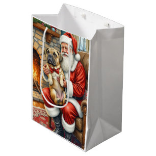 Santa Claus Holding Bullmastiff Christmas Art Medium Gift Bag