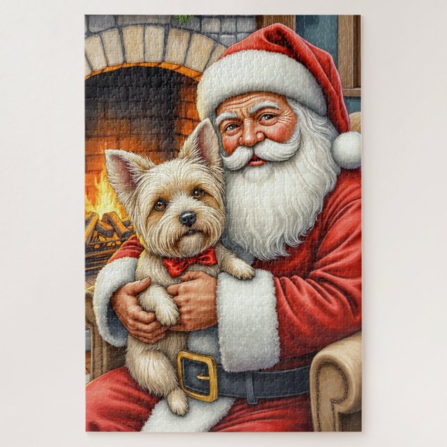 Santa Claus Holding Cairn Terrier Christmas Art Jigsaw Puzzle (Vertical)