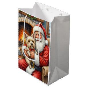 Santa Claus Holding Cairn Terrier Christmas Art Medium Gift Bag