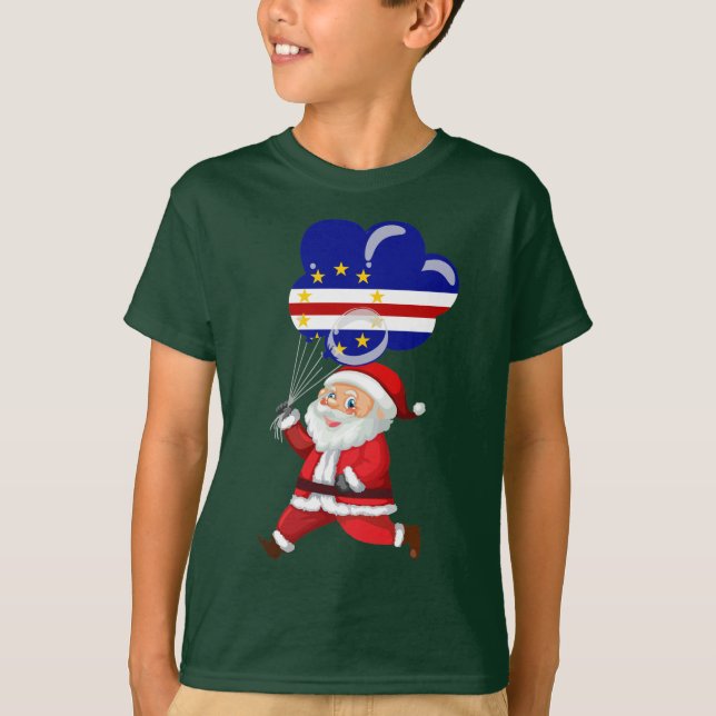 Santa Claus Holding Cape Verde Flag  T-Shirt (Front)
