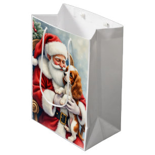 Santa Claus Holding Cavalier King Charles Spaniel Medium Gift Bag