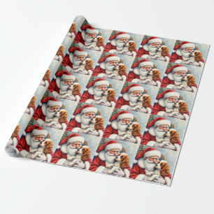 Santa Claus Holding Cavalier King Charles Spaniel Wrapping Paper