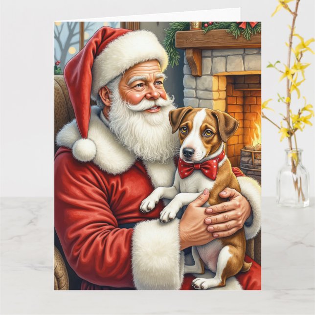 Santa Claus Holding Chesapeake Bay Terrier Card (Yellow Flower)