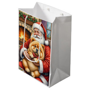 Santa Claus Holding Chow Chow Christmas Art Medium Gift Bag