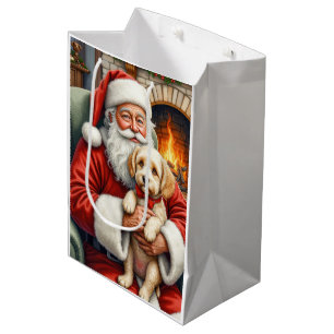 Santa Claus Holding Cockapoo Christmas Art Medium Gift Bag