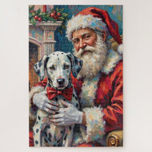 Santa Claus Holding Dalmatian Christmas Art Jigsaw Puzzle