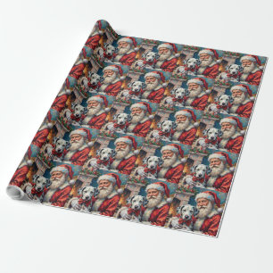 Santa Claus Holding Dalmatian Christmas Art Wrapping Paper