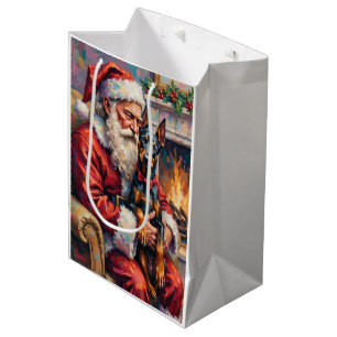 Santa Claus Holding Doberman Christmas Art Medium Gift Bag