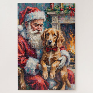 Santa Claus Holding English Setter Christmas Art Jigsaw Puzzle