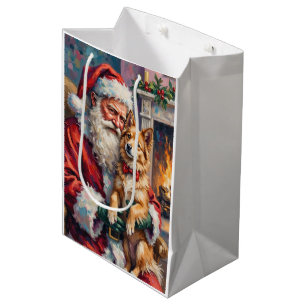 Santa Claus Holding Finnish Lapphund Christmas Art Medium Gift Bag