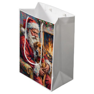 Santa Claus Holding Great Dane Christmas Art Medium Gift Bag
