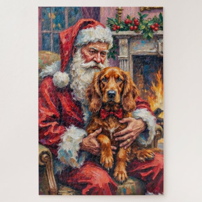 Santa Claus Holding Irish Red Setter Christmas Art Jigsaw Puzzle (Vertical)