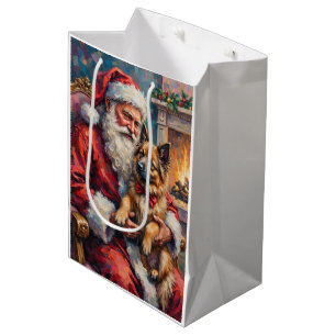 Santa Claus Holding Keeshond Christmas Art Medium Gift Bag